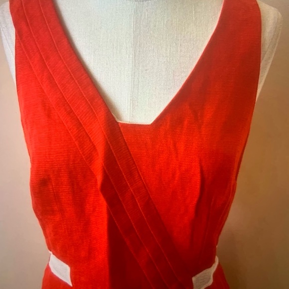 Rag and Bone Linen Cotton Asymmetrical V-Neck Dress in Orange and White - Picture 6 of 6